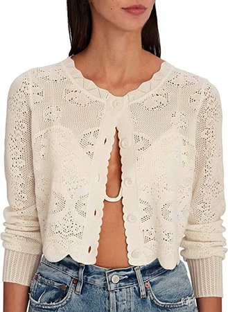 Amazon.com: Women's Long Sleeve Cropped Cardigan Open Front Button Down Hollow Out Knit Shrug Sweater Beige XL : Clothing, Shoes & Jewelry