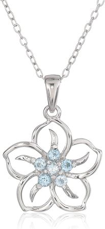 Amazon.com: Sterling Silver Genuine Sky Blue Topaz Flower Pendant Necklace, 18" : Clothing, Shoes & Jewelry