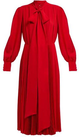 Pleated Silk Crepe Midi Dress - Womens - Red