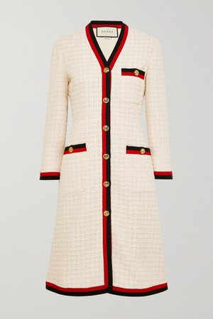 Ivory Grosgrain-trimmed cotton-blend bouclé-tweed coat | Gucci | NET-A-PORTER