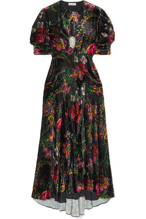 Paco Rabanne | Crystal-embellished floral-print velvet maxi dress | NET-A-PORTER.COM