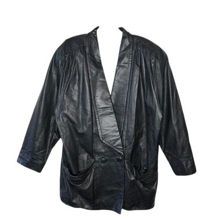 Vintage double-breasted black leather jacket