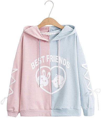 Amazon.com: Funny Cute Hoodies, Cat Bunny Patchwork Soft Warm Winter Pullover Hoodie Women (Pink Blue (Thin)): Clothing