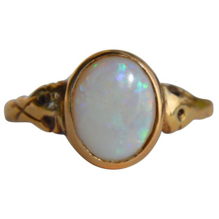 Antique Victorian 18 Karat Gold 1.86 Carat Opal Signet Ring For Sale at 1stdibs