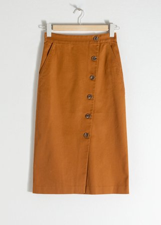 button midi skirt brown