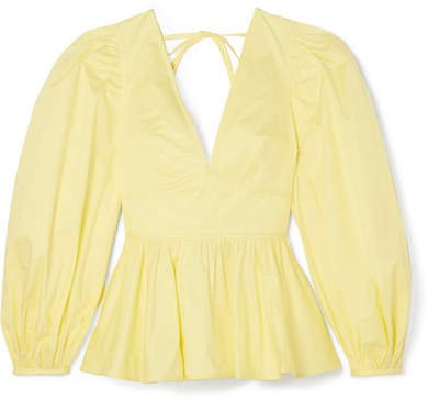Luna Ruffled Cotton-blend Poplin Blouse - Pastel yellow