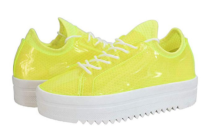 Amazon.com | Lucky Step Womens Platform Lime White Light Color Flat PVC Low-Top Sneakers Lace-Up Shoes Size 6-10 | Fashion Sneakers