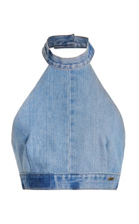 Exclusive Camille Cropped Upcycled Denim Halter Top By Françoise | Moda Operandi