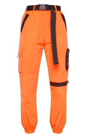 Neon Orange Shell Pocket Track Pants | Pants | PrettyLittleThing AUS