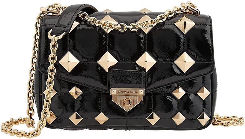 MICHAEL Michael Kors Women's SoHo Studded Quilted Patent Leather Shoulder Bag Black/Gold, Small: Handbags: Amazon.com