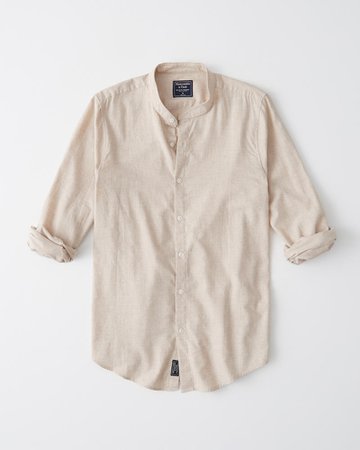 Mens Banded Collar Brushed Oxford Shirt | Mens Tops | Abercrombie.com