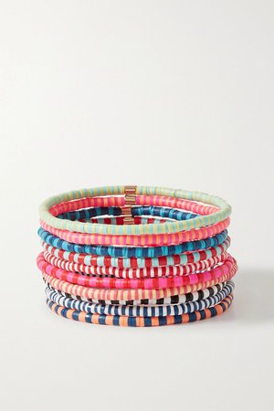 Pink Happy Stripes set of ten beaded bracelets | Roxanne Assoulin | NET-A-PORTER
