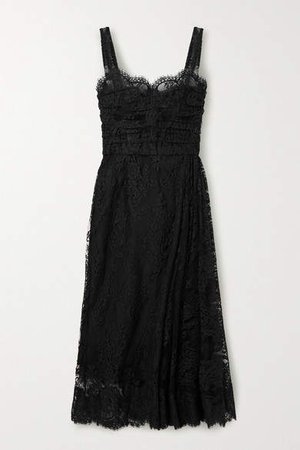 Cotton-blend Chantilly Lace Midi Dress - Black