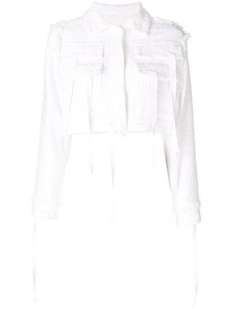 MSGM white cropped multi-pocket jacket