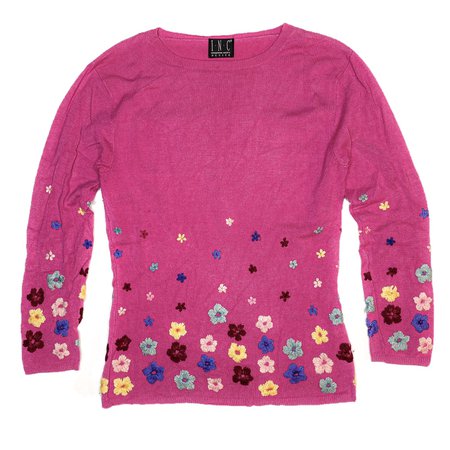 pink flower embroidery knit long sleeve shirt