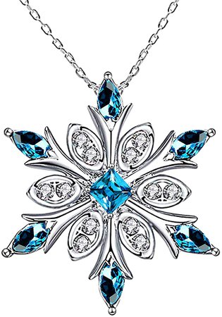 Amazon.com: Elensan Women's 925 Sterling Silver Blue Crystals Snowflake Pendant Fashion Necklace Collarbone Chain : Clothing, Shoes & Jewelry