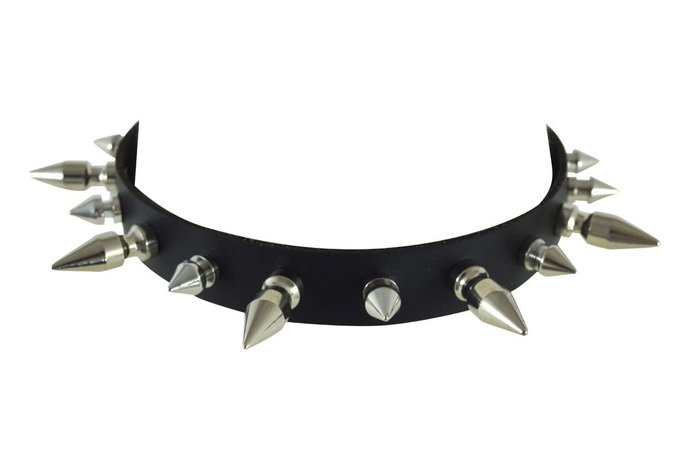 *clipped by @luci-her* Gothic Rivet Silver Spikes Leather Choker Collar Necklace – Skelapparel