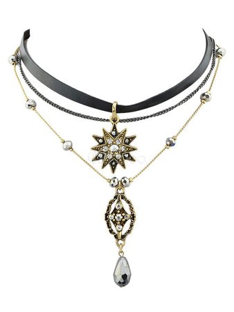 Golden Gemstone Pendant Layer Necklace