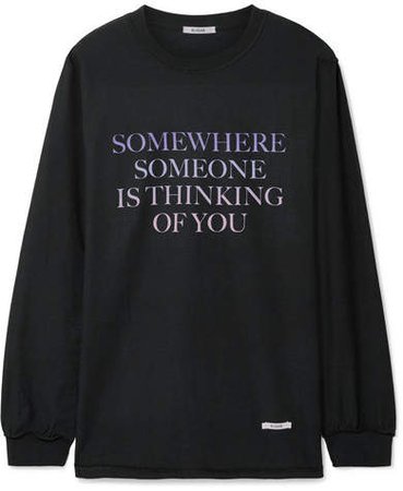 BLOUSE - Somewhere Someone Printed Cotton-jersey Top - Black
