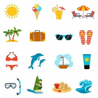 Set of summer icon in doodle style Vector | Premium Download