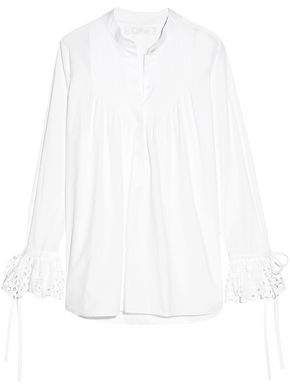 Broderie Anglaise-trimmed Cotton-poplin Blouse