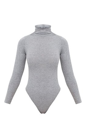 Basic Grey Roll Neck Long Sleeve Bodysuit