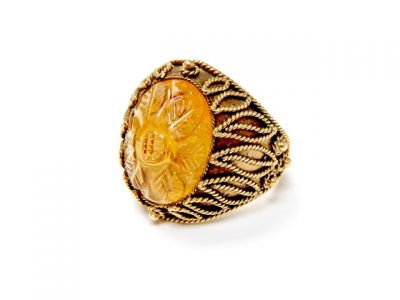 Vintage Carved Citrine Sunflower Ring