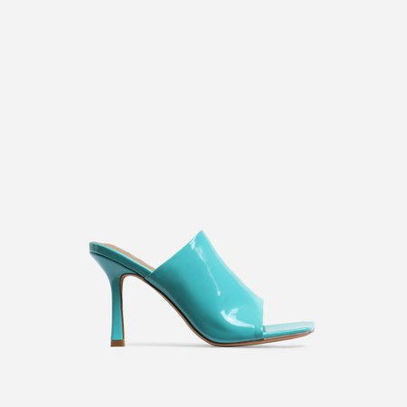 Edan Square Peep Toe Heel Mule In Turquoise Blue Patent | EGO