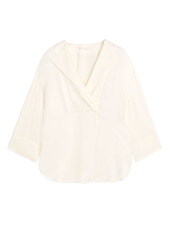 Washed Satin Blouse - Off White - Shirts & blouses - ARKET SE