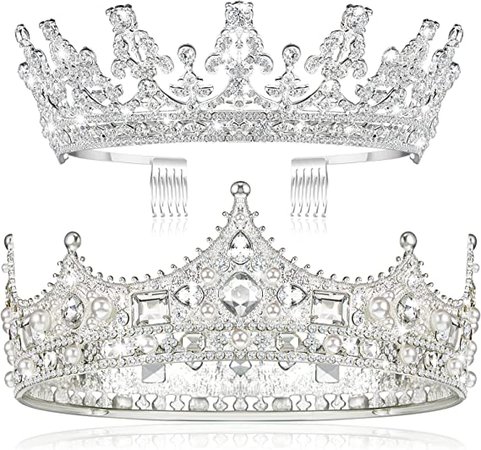 Amazon.com : 2 Pieces King Crowns for Men Tiara and Crown for Women Baroque Vintage Headband for Prom Party Brides Wedding Costume(Retro Gold, Gold) : Beauty & Personal Care