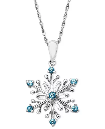 Macy's Sterling Silver Necklace, Blue Topaz (3/8 ct. t.w.) and White Topaz (3/8 ct. t.w.) Snowflake Pendant & Reviews - Necklaces - Jewelry & Watches - Macy's