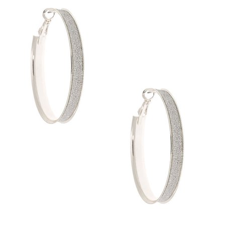 Silver 50MM Glitter Hoop Earrings | Claire's US
