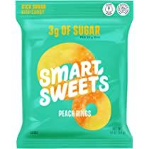 Amazon.com: Smart Sweets Peach Rings, Sour Candy with Low Sugar (3g), Low Calorie (100), No Artificial Sweeteners, Vegan, Plant-Based, Gluten-Free, Non-GMO, Healthy Snack for Kids & Adults, 1.8 Oz(Pack of 6)