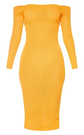 Orange Sheer Knit Bardot Midi Dress | PrettyLittleThing USA