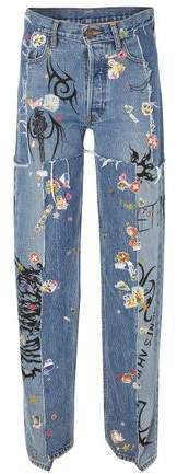Distressed Embellished Mid-rise Straight-leg Jeans