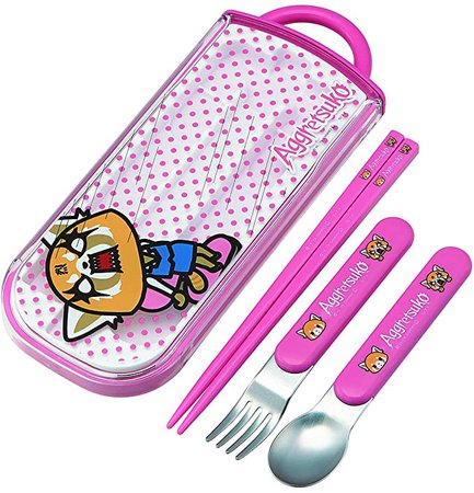 Amazon.com | Skater Sanrio Aggretsuko Lunch Utensil Set - Includes Reusable Fork, Spoon, Chopsticks and Carrying Case - Authentic Japanese Design - Durable, Dishwasher Safe: Chopsticks & Chopstick Holders