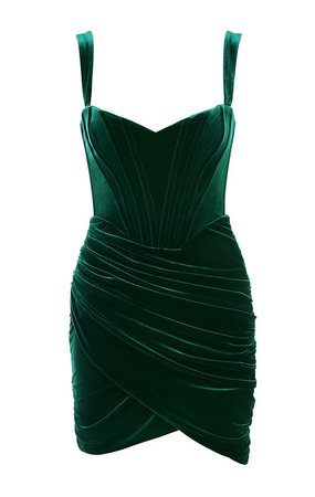 Clothing : Mini Dresses : 'Yaz' Emerald Green Velvet Corset Dress