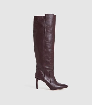 Zinnia Pomegranate Leather Point Toe Knee High Boots – REISS
