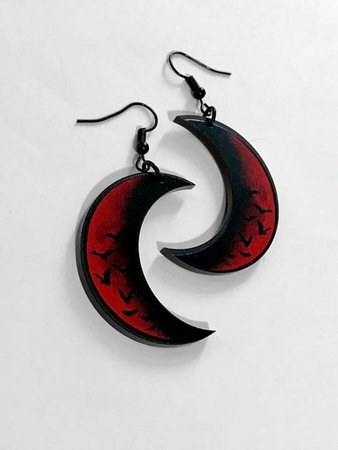 Red and Black Crescent Moon Earrings