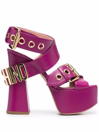 Shop Moschino logo-lettering leather sandals with Express Delivery - FARFETCH