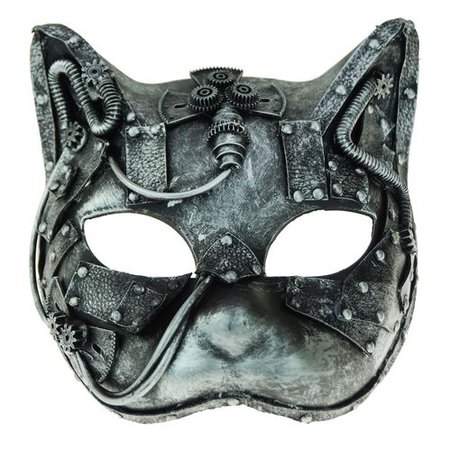 Women's Industrial Steampunk Cat Mask Silver - Steampunk Masks