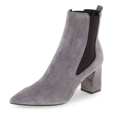 Grey Chelsea Boots Suede Chunky Heels Pointy Toe Ankle Booties