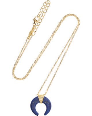 Spring Shopping Special: Jacquie Aiche - Double Horn 14-karat Gold, Lapis Lazuli And Diamond Necklace