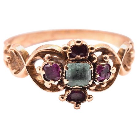 georgian emerald & ruby 18k gold ring