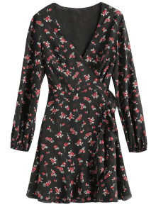 [23% OFF] [NEW] 2019 ZAFUL Mini Floral Print Wrap Tie Up Dress In MULTI S | ZAFUL GB