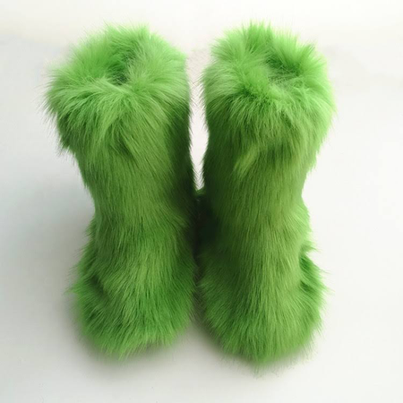 green fur boots