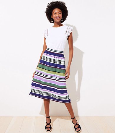 Stripe Shirred Midi Skirt