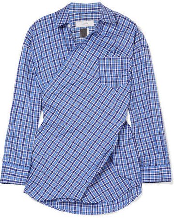 Embroidered Checked Cotton-poplin Shirt - Blue