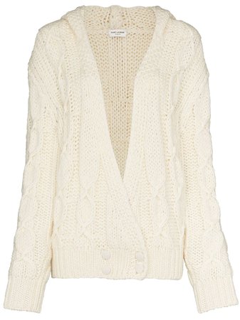 Saint Laurent cable-knit hooded cardigan - FARFETCH