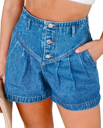 JMITHA Women's Paper Bag Shorts Vintage Jean Shorts Loose Fitting Jean Shorts for Women(Blue VC,12) at Amazon Women’s Clothing store